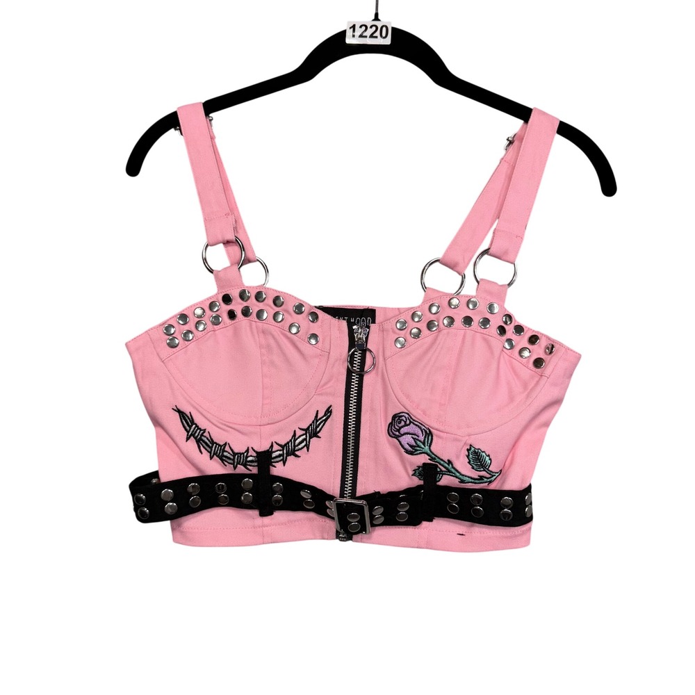 Current Mood Corset Top Womens XS Pink Studded Rose Barbed Wire Dolls Kill